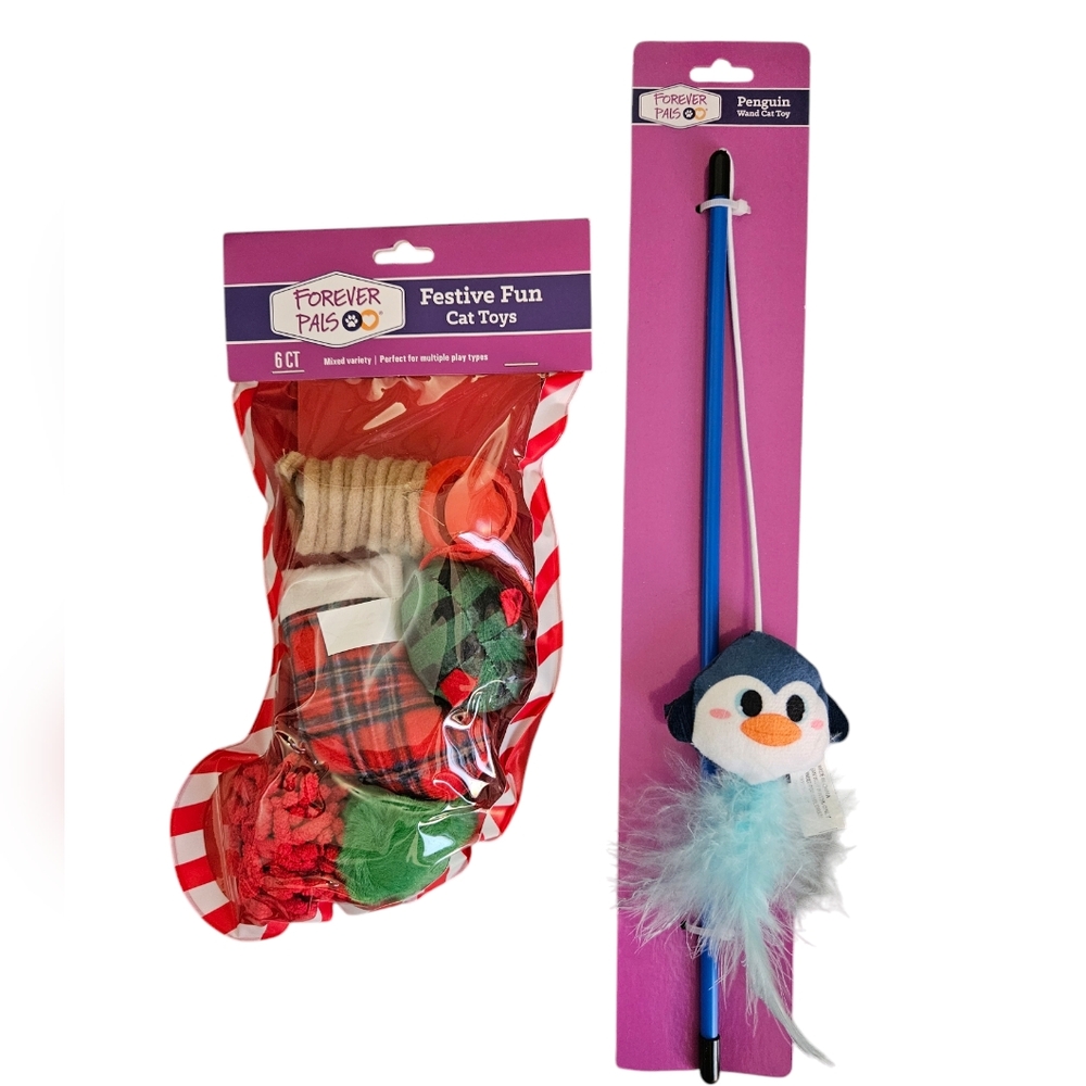 NIP Forever Pals 6-pc Festive Fun Cat Toys Holiday/Christmas Stocking & Wand